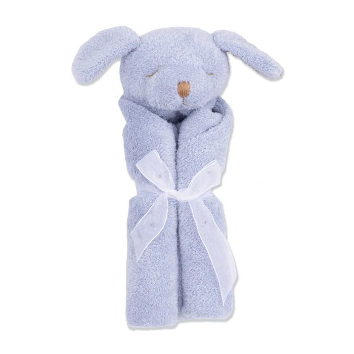 A perfect little security blankie and tagalong for your child. The delicious cashmere-like material is perfect for babies and toddlers to snuggle. Each blankie features a sweet animal head that's easy to grip. It will bring smiles and comfort to your little napper and will likely become a favorite animal friend to take along on many adventures.

Soft and snuggly
100% Polyester microfiber
Machine washable
Measures 13"x13"