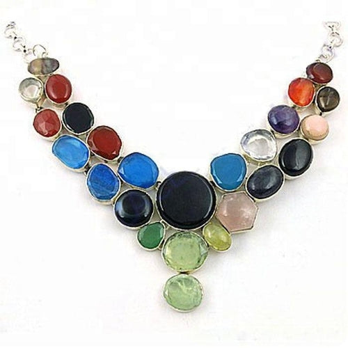 Fantastic Multi Stone German 925 Silver Necklace Latest Colorful