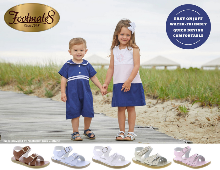 Footmates Tide Sandal for toddlers, the perfect spring-to-summer shoe for all occasions and events!

Adjustable hook-and-loop straps provide a custom fit for a charming water-friendly sandal your little one can wear to the beach, pool or splash pad.

Corrosion-resistant buckles
Slip-resistant sole
Textile upper and lining/rubber sole