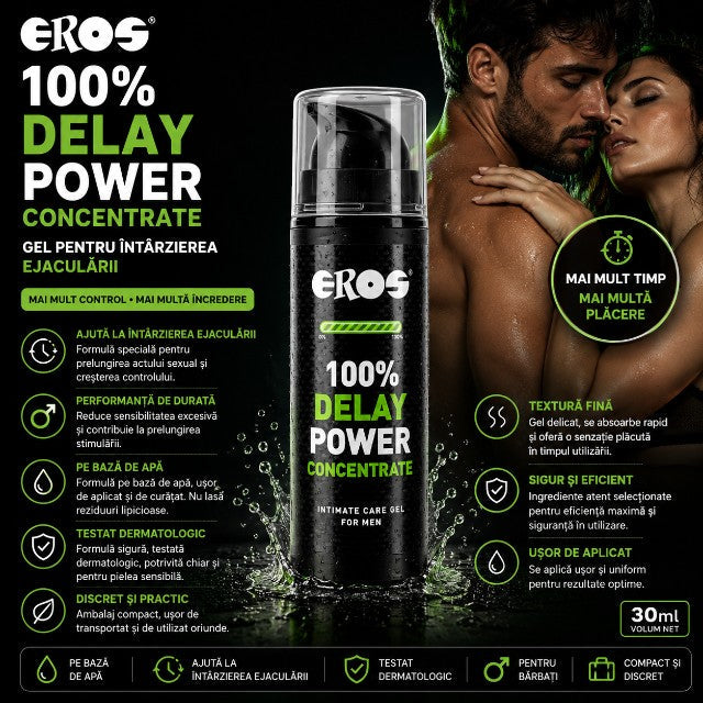 Gel EROS Delay Power Concentrate, ajută la întârzierea ejaculării, pe bază de apă, testat dermatologic, 30 ml