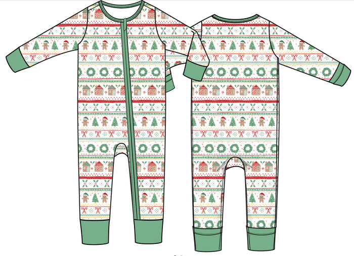 Angel Dear’s Gingerbread Fair Isle Green footie brings joyful holiday spirit in soft, cozy fabric. The two-way zipper ensures easy changes, while the convertible design grows with your baby, offering comfort and festive charm throughout the season. Perfect for memorable Christmas moments!