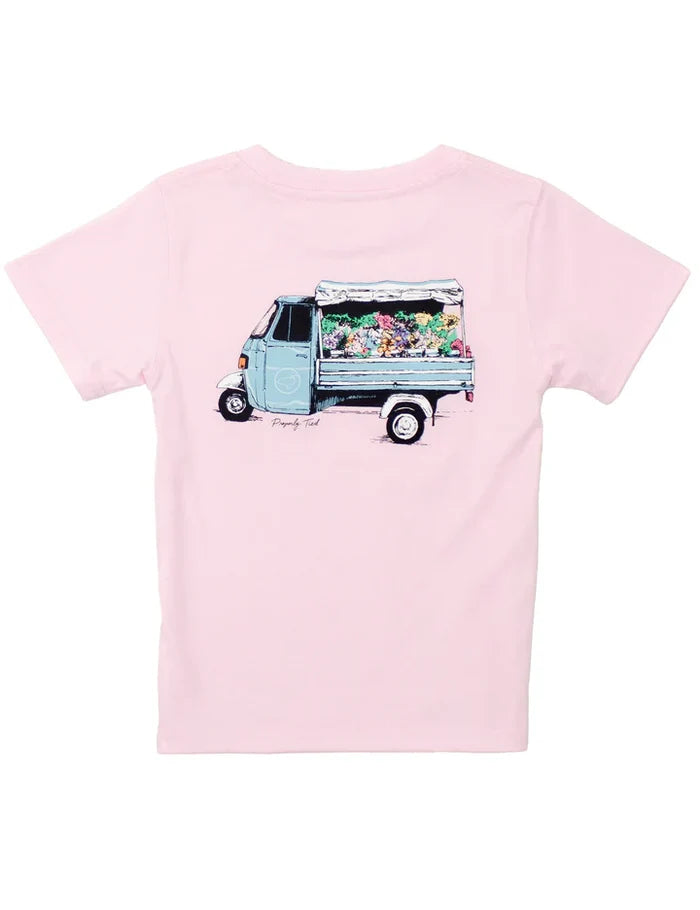 Embrace the joy of spring with the Girls Fresh Florals Tee by Properly Tied! This light pink, short-sleeve tee is perfect for tween girls who love to express their vibrant spirit. The charming flower truck design on the back adds a playful touch, making it an ideal choice for casual wear during sunny days. Let your style bloom!