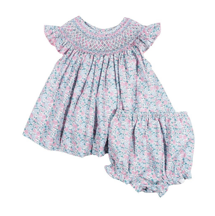 Girls Lindsey Floral Bishop & Diaper Set