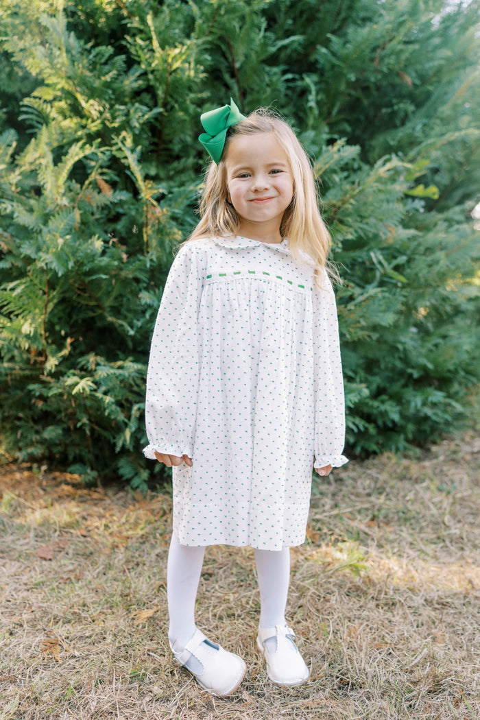 Girls Mistletoe Green Swiss Dot Collar Dress Dress is the perfect holiday dress.&nbsp;