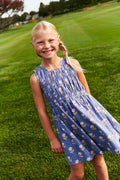 Get your little girl ready for any occasion with the Girls Sleeveless Waverly Dress from Pink Chicken! The elegant blue background and sparkling pinstripe are complemented by delicate pink flowers, making this dress a perfect choice for any event. Its classic sheath top and A-line skirt silhouette will ensure she looks stylish and comfortable.