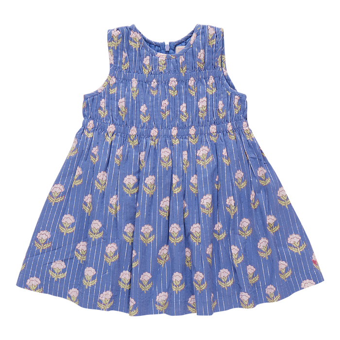 Get your little girl ready for any occasion with the Girls Sleeveless Waverly Dress from Pink Chicken! The elegant blue background and sparkling pinstripe are complemented by delicate pink flowers, making this dress a perfect choice for any event. Its classic sheath top and A-line skirt silhouette will ensure she looks stylish and comfortable.