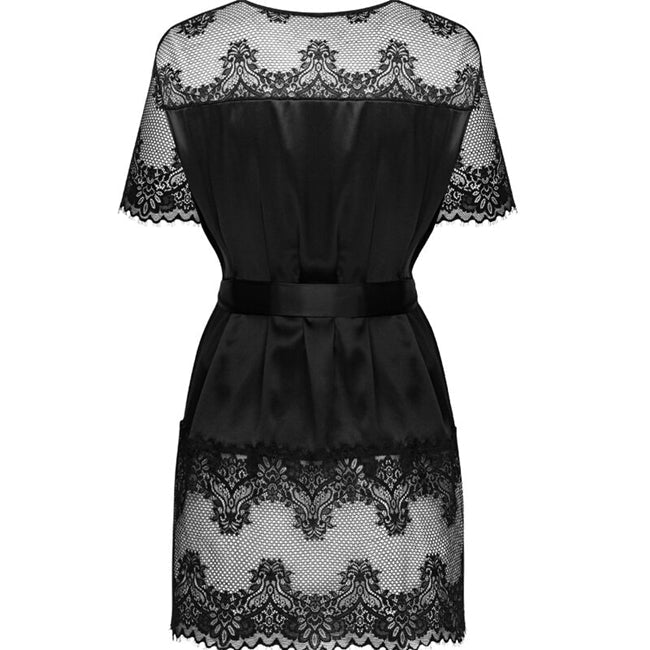 Halat transparent din dantela Obsessive Maderris Peignoir, negru, XS/S