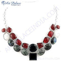 Handmade Unique Multi-Stone German Silver Necklace - Made in India