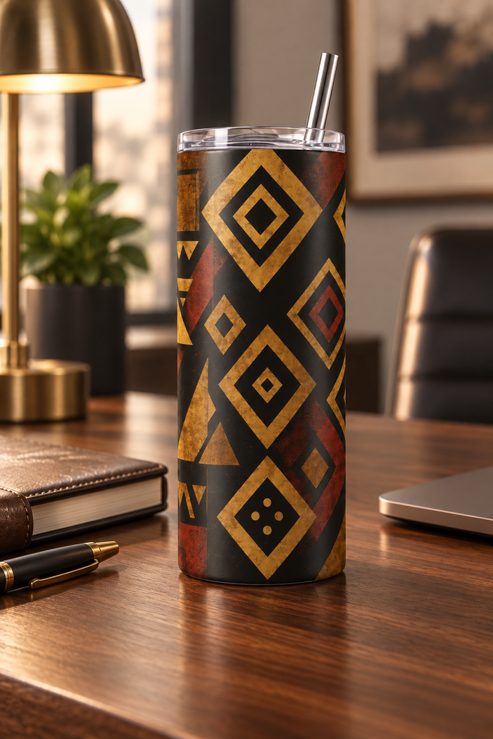 Heritage Geometric 20oz Skinny Tumbler – Black, Gold & Rust