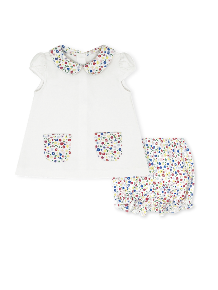 A sweet choice for the school season, our Blessings Bloomer Set features a soft Legacy White knit top with a classic Peter Pan collar and adorable front pockets in our Homeroom Blooms print.

Paired with coordinating bloomers or shorts this timeless set is perfect for back-to-school days and making memories all year long.