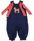 Dress your little one in charm and comfort with the Horse Appliqué Long Bubble by Bailey Boys. The navy fabric highlights a delightful horse appliqué, while red ribbon bows add a playful touch—perfect for making every moment unforgettable! Ready to inspire smiles wherever she goes?
