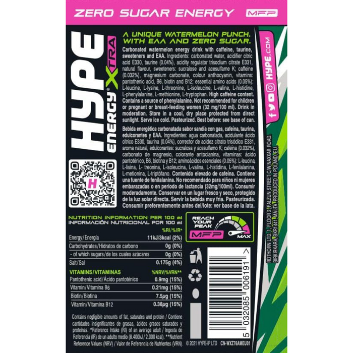 HYPE Cheesecake Xtra EAA Energy Drink Sugar Free 24 x 250ml - Out of Date
