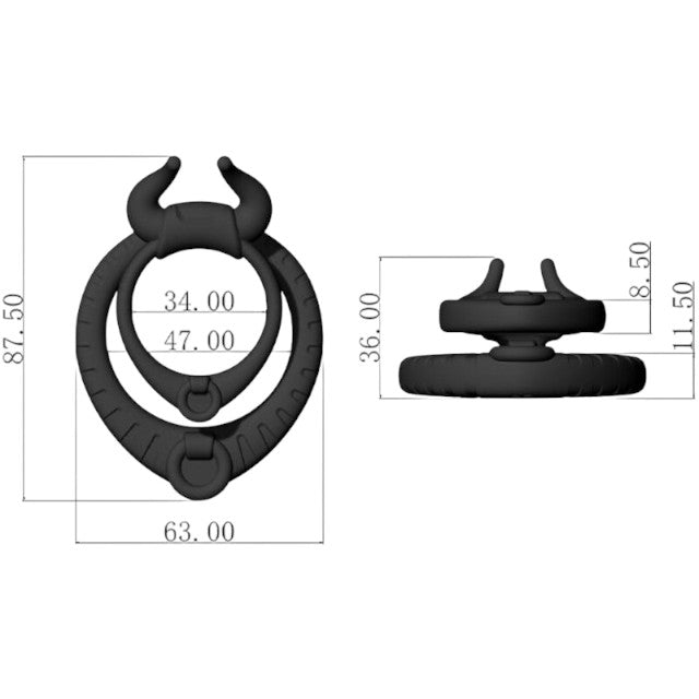 Inel pentru penis ArmonyAkposh - Bull's Love, dublu, pentru imbunatatirea performatelor sexuale, din silicon, negru