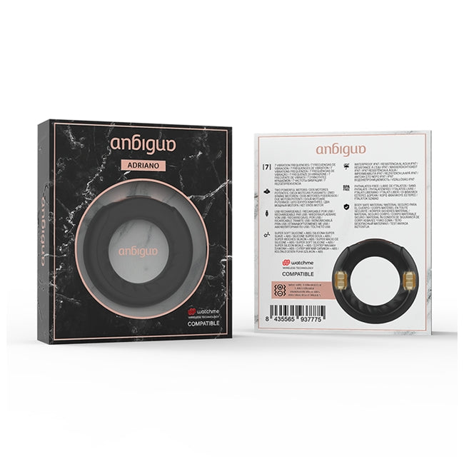 Inel vibrator pentru penis ANBIGUO Adriano, 7 functii de vibratie, rezistent la apa IPX7, negru