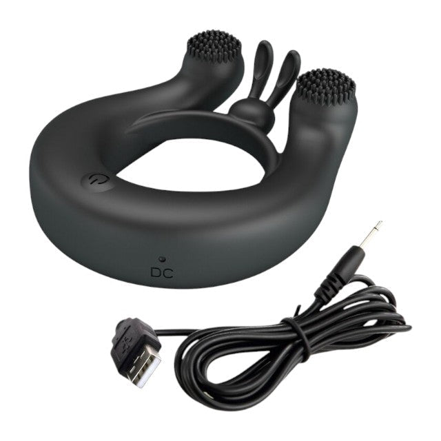 Inel vibrator pentru penis PRETTY LOVE DAHLIA, din silicon moale, cu 12 funcții de vibrație, culoare negru