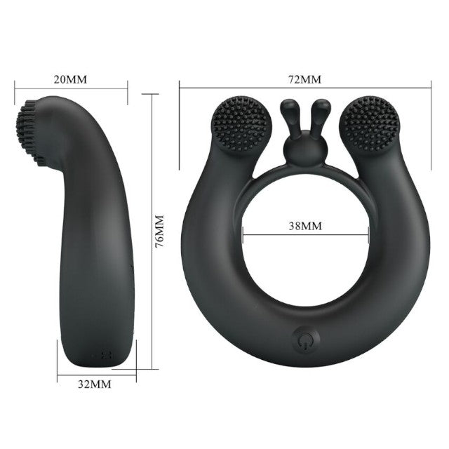 Inel vibrator pentru penis PRETTY LOVE DAHLIA, din silicon moale, cu 12 funcții de vibrație, culoare negru