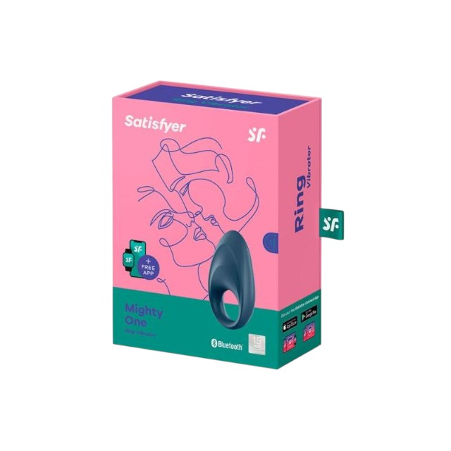 Inel vibrator SATISFYER - Mighty, control prin aplicatie, pentru stimularea erectiei, albastru