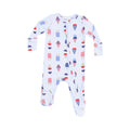 Introduce your little one to comfort with the Infant Boys American Ice Cream 2 Way Footie! Made from Angel Dear's signature bamboo material, this footie features a charming red, white, and blue design of ice cream and popsicles. Plus, the 2-way zipper makes diaper changes a breeze. Give your baby the best in style and convenience with this adorable footie.