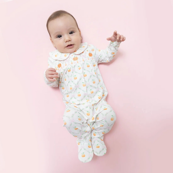 Infant Girls Pretty Pumpkin Trellis  Smocked Footie
