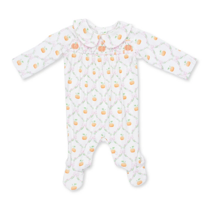 Infant Girls Pretty Pumpkin Trellis  Smocked Footie