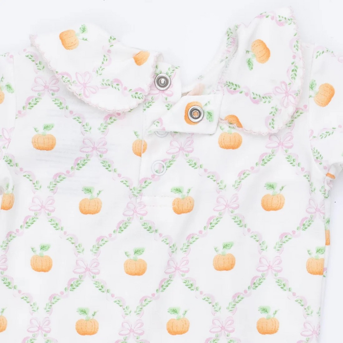 Infant Girls Pretty Pumpkin Trellis  Smocked Footie
