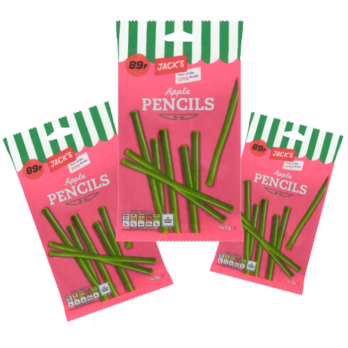 Jack's Apple Pencils Sweets 10 x 140g (case) - Out of Date