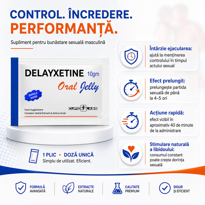 Jeleu DELAYXETINE Oral Jelly, pentru întârzierea ejaculării, 1 week pack - 7 plicuri