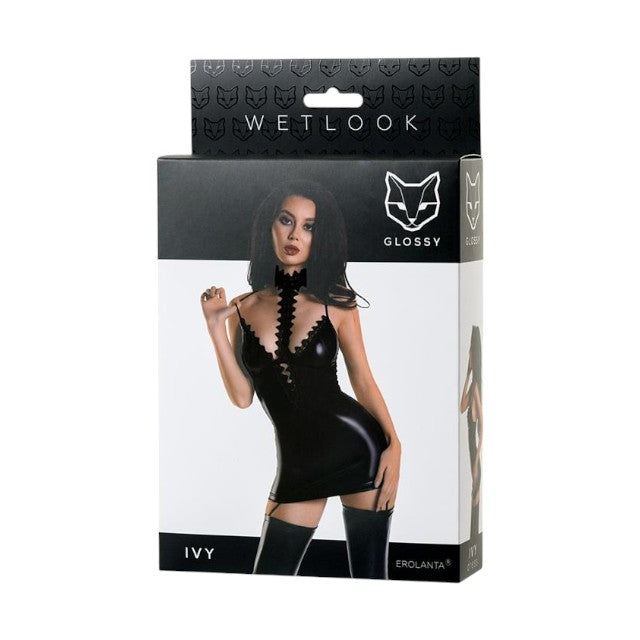 Lenjerie chemise Glossy Wetlook - IVY, material lucios, mărime M