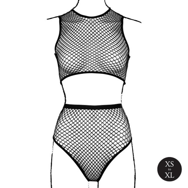 Lenjerie set 2 piese LE DESIRE - DES069BLKOS, tip plasa, negru, mărime XS - XL