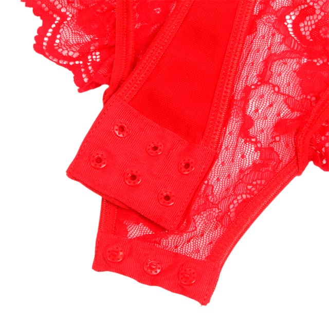 Lenjerie sexy SUBBLIME Teddy with Garter, body din dantelă cu bretele și portjartier, culoare roșu, marime L/XL