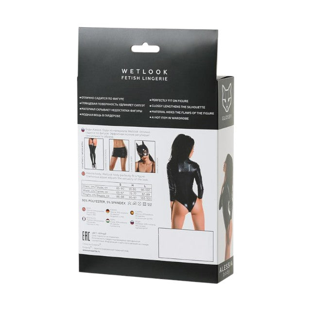 Lenjerie sexy teddy Glossy Wetlook - ALESSIA , material lucios, negru, mărimea XL