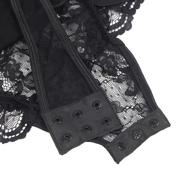 Lenjerie teddy SUBBLIME , din dantela, cu jartiera, culoare neagra, S/M