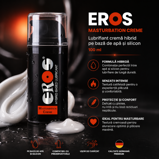 Lubrifiant cremă Eros Masturbation, Hibrid, pe bază de apă și silicon, 100 ml