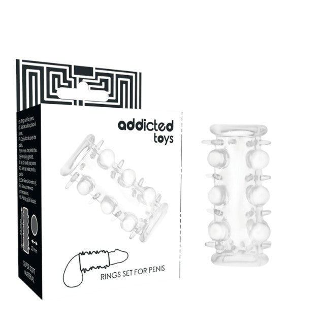 Manșon pentru penis ADDICTED TOYS Rings Set For Penis, pentru îngroșare și stimulare, textură cu bile și puncte, lungime 7.2 cm, transparent