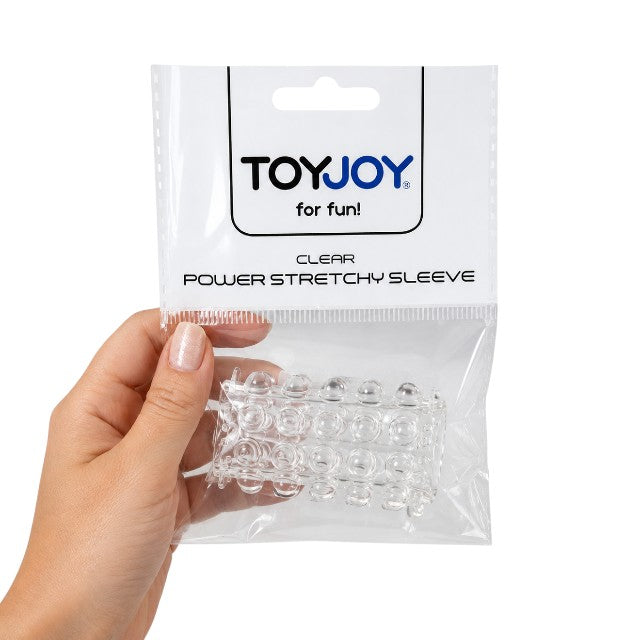 Manșon pentru penis cu striații TOYJOY Power Stretchy Sleeve, pentru stimulare intensă și îngroșare, transparent