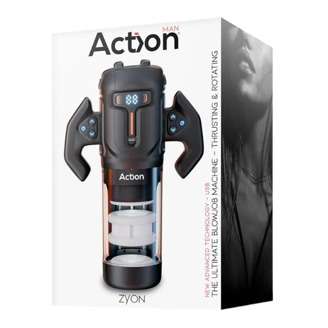 Masturbator automat ACTION Zyon, cu mânere, 4 funcții de rotație și penetrare automată, 4 viteze, negru