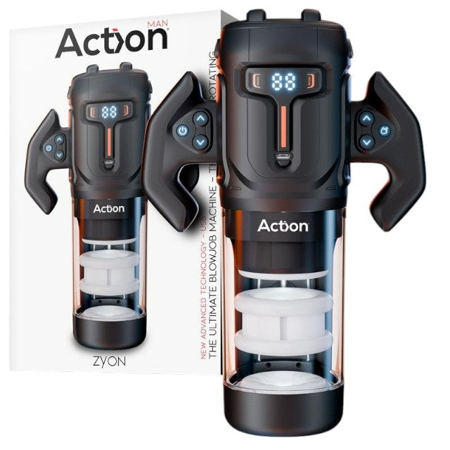 Masturbator automat ACTION Zyon, cu mânere, 4 funcții de rotație și penetrare automată, 4 viteze, negru