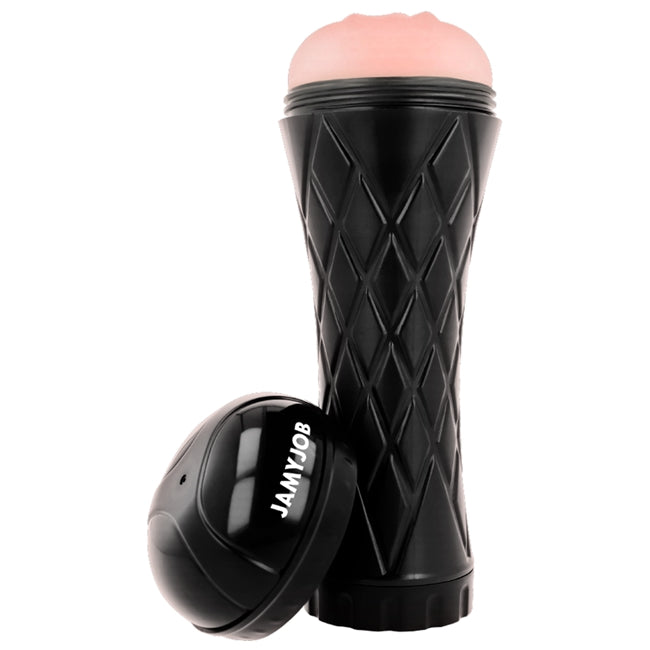 Masturbator manual JAMYJOB PUSSY, interior texturat pentru simulare vaginală realistă, material TPE, negru