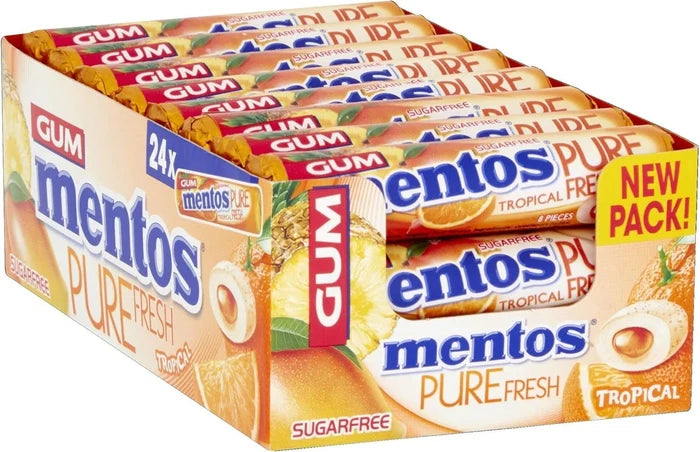 Mentos Sugar Free Tropical Pure Fresh Gum (case) 24 x 15g - Out of Date