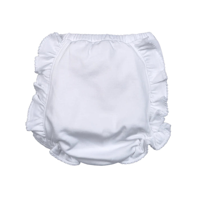 Wrap your little one in the soft, breathable luxury of the Monogram Me White Ruffled Pima Diaper Cover by Baby Loren. Crafted from pure Pima cotton, it offers gentle comfort, a smooth fit, and a blank canvas for a perfect monogram promising to keep your baby cozy every day!