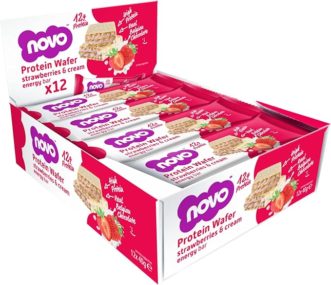 NOVO Nutrition Strawberries & Cream Protein Wafer Bar 12 x 40g - Out of Date
