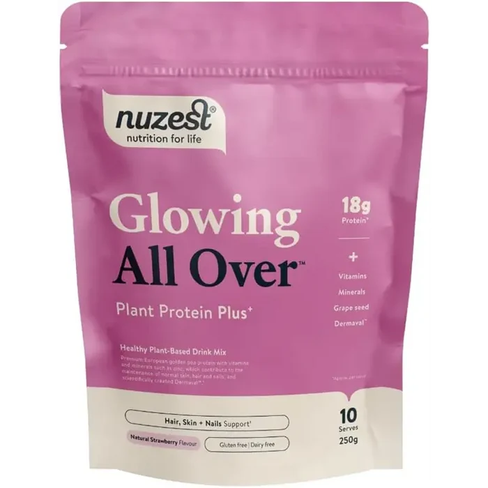 Nuzest Plant Protein Plus+ - Glowing All Over Natural Strawberry 250g - Out of Date