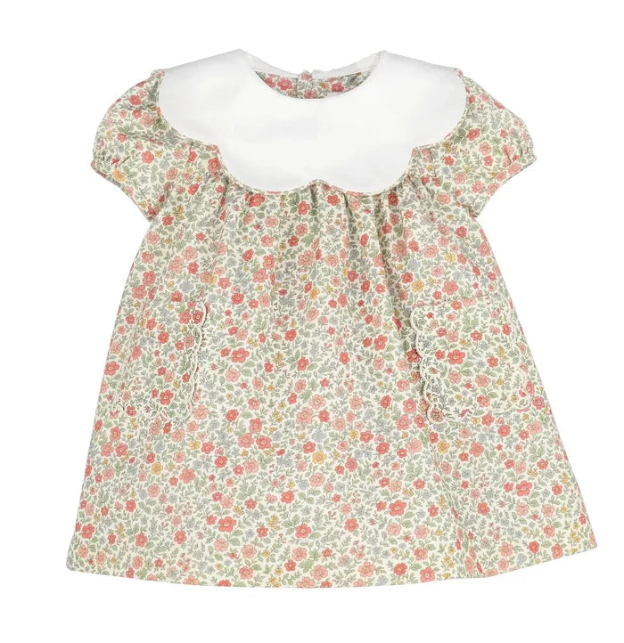 Celebrate every moment with the Orange Storybook Vintage Scallop Collar Dress by Sophie and Lucas. Its crisp white petal collar and vibrant orange floral print bring warmth and charm to fall gatherings and timeless portraits alike. Isn’t it time your little one wore a story worth telling?