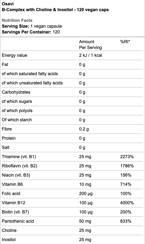 Osavi B-Complex with Choline & Inositol B-Complex with Choline & Inositol Vegan Caps