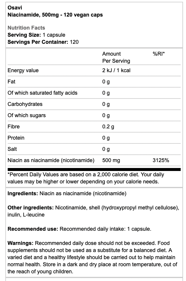 Osavi Niacinamide 500mg Vegan Caps