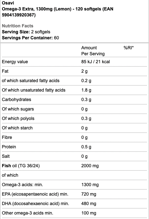 Osavi Omega-3 Extra 1300mg Lemon Softgels