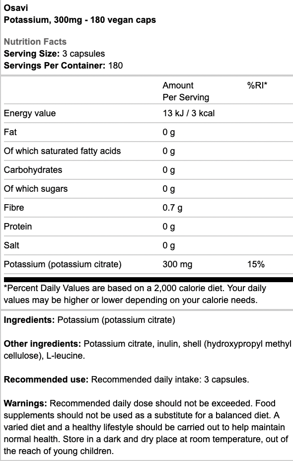 Osavi Potassium 300mg Vegan Caps
