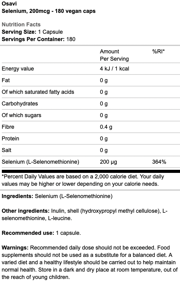 Osavi Selenium 200mcg Vegan Caps