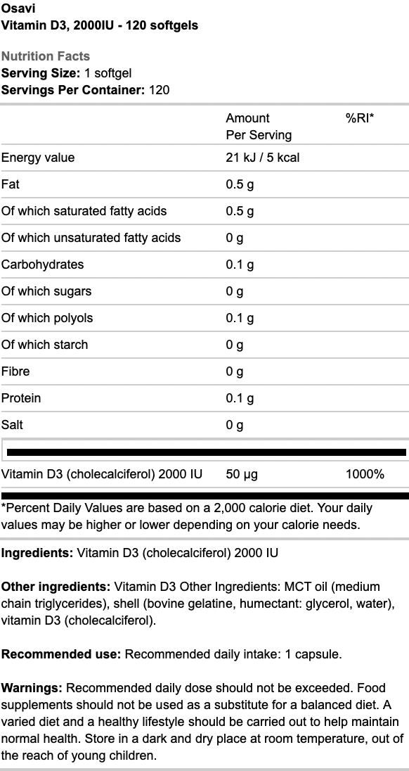 Osavi Vitamin D3 Softgels