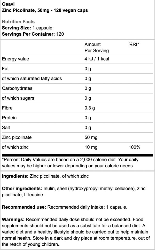 Osavi Zinc Picolinate 50mg Vegan Caps